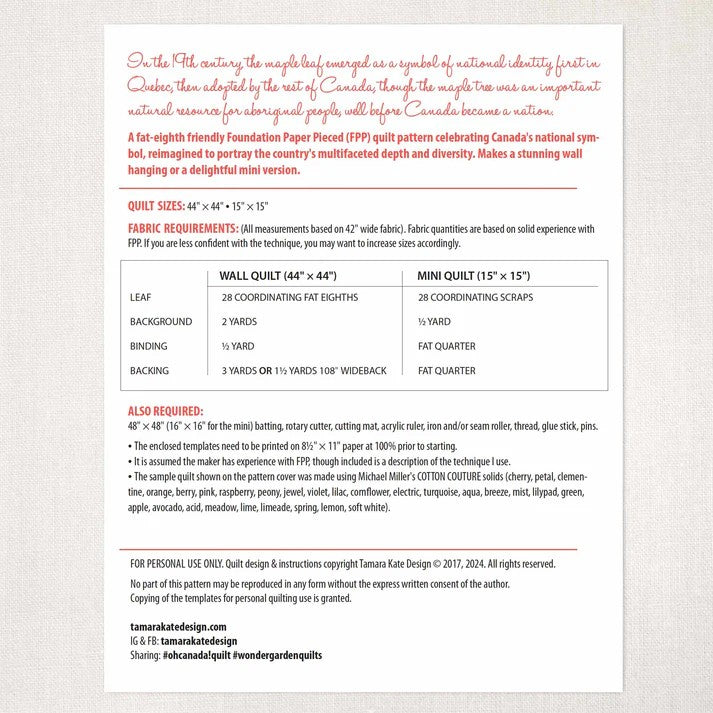 Oh Canada! Quilt Pattern