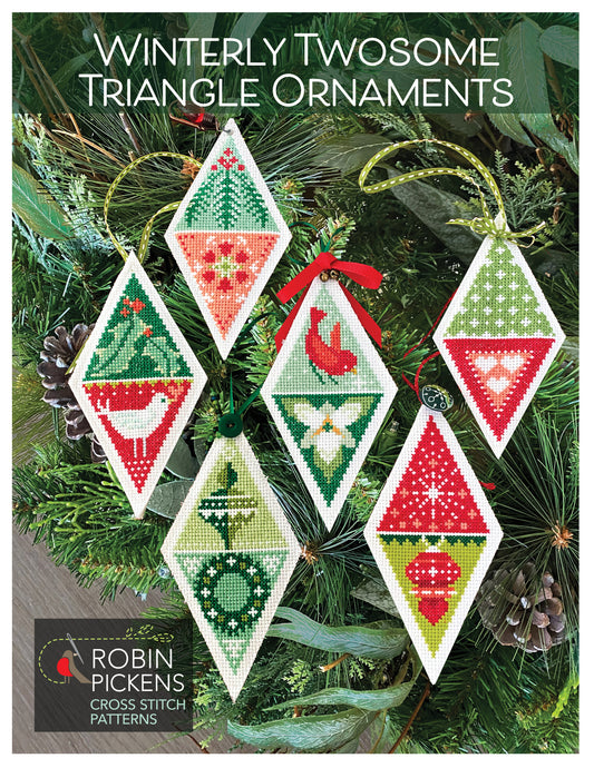 Winterly Twosome Triangle Ornaments Cross Stitch Pattern - Robin Pickens