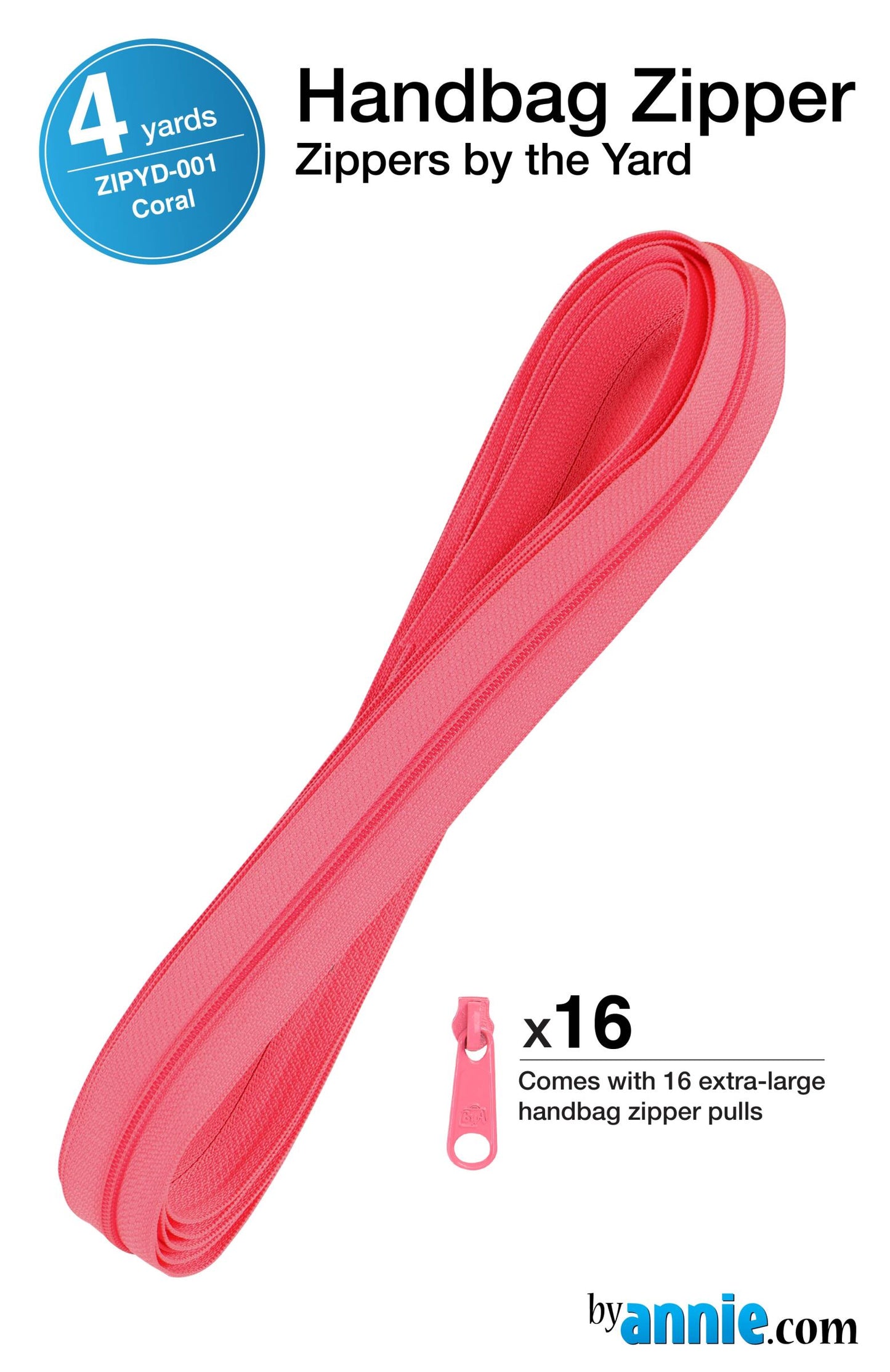 Zippers by the Yard - 4 yds - Coral