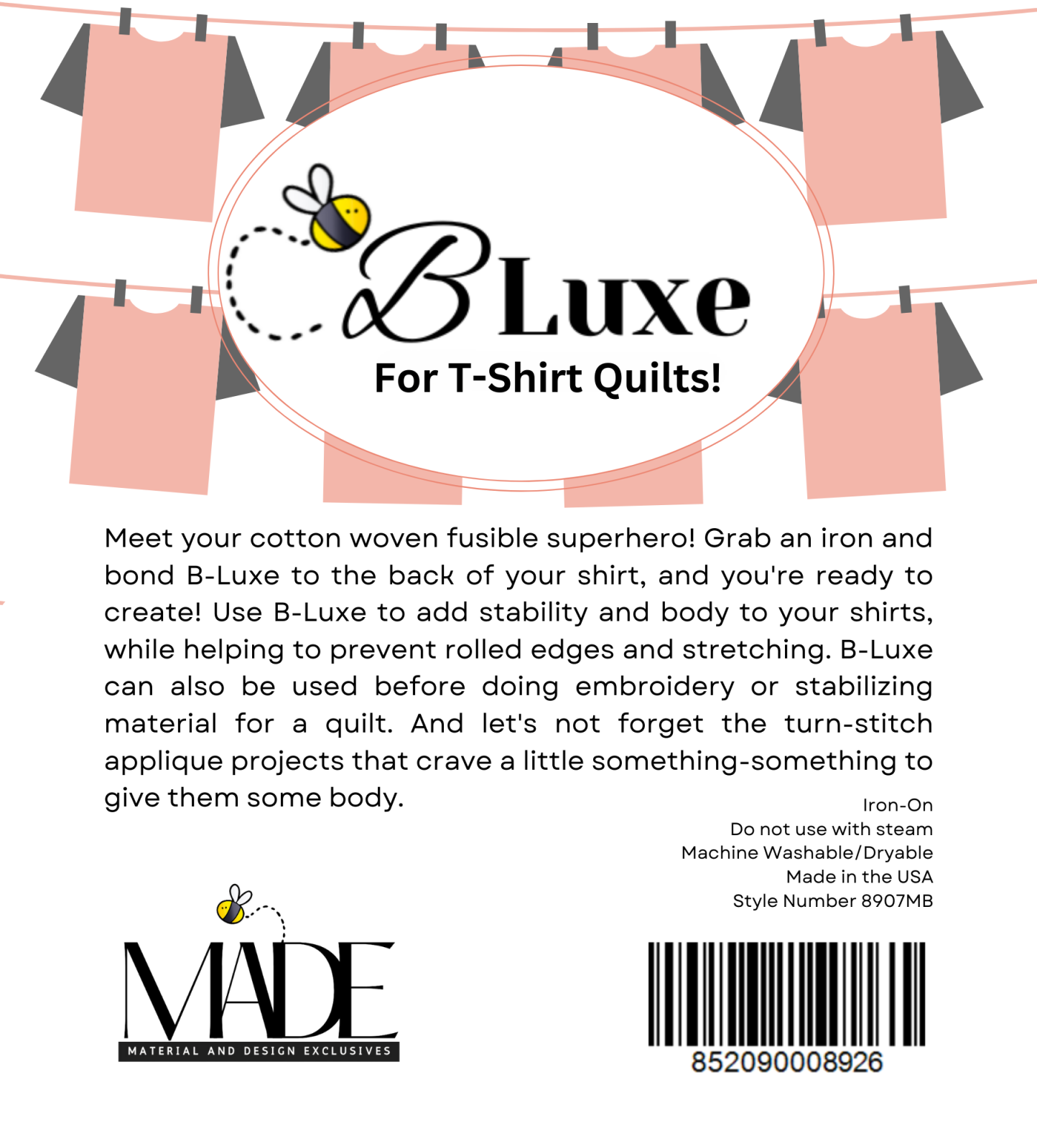 BLuxe for TShirt Quilt Pkgs 14" x25 ft - Made Exclusive