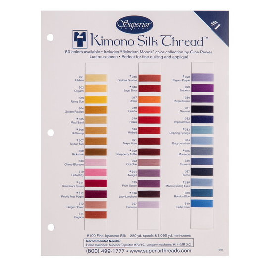 Kimono Silk Color Card. Color card #1 of 2.