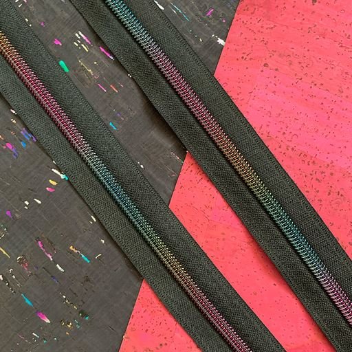 Black Zipper Tape with Rainbow Teeth