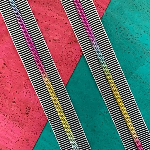 Black Stripe Zipper Tape with Rainbow Teeth