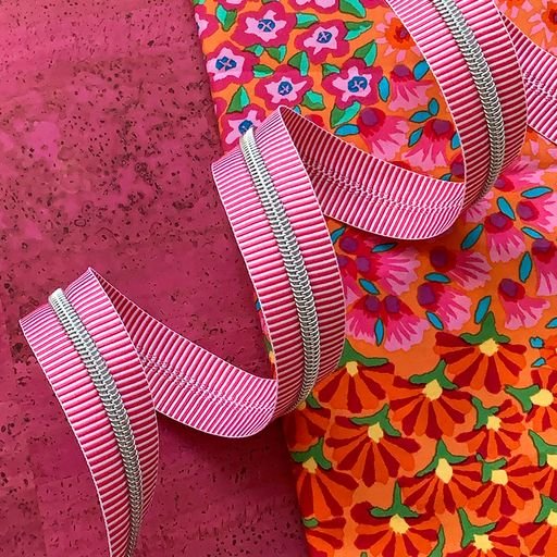 Pink Stripe Zipper Tape with Nickel teeth